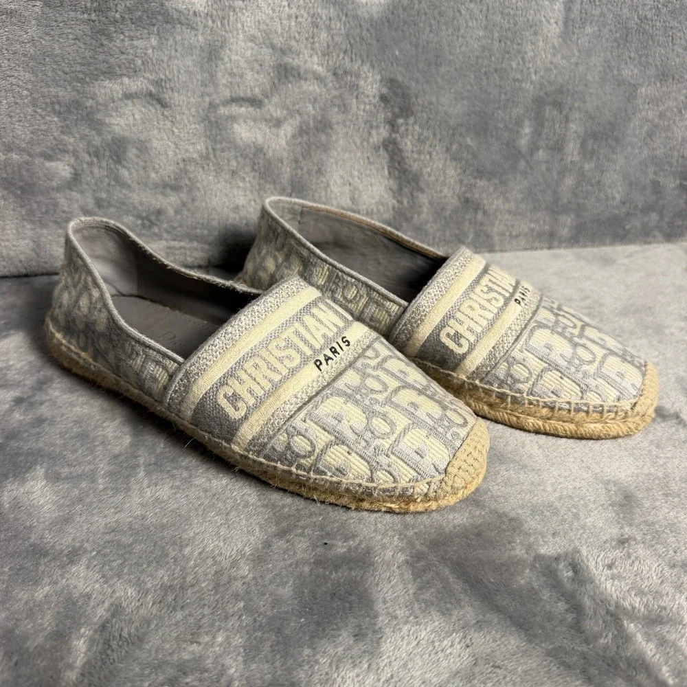 Christian Dior Womens 8 US/38 EU Granville Oblique Espadrilles Gray White Flats